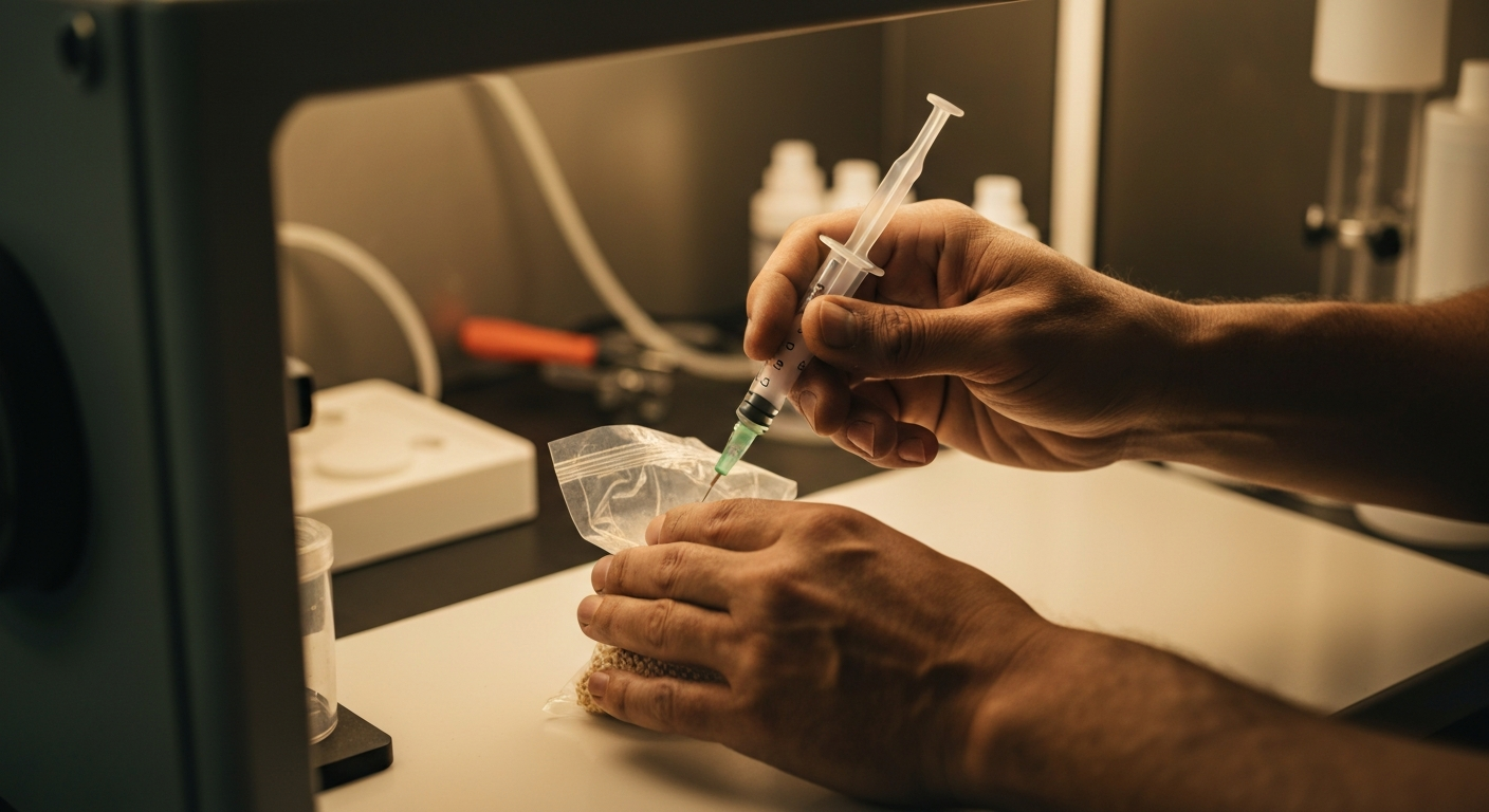 Inoculating rye grain bags with liquid culture for mushroom cultivation